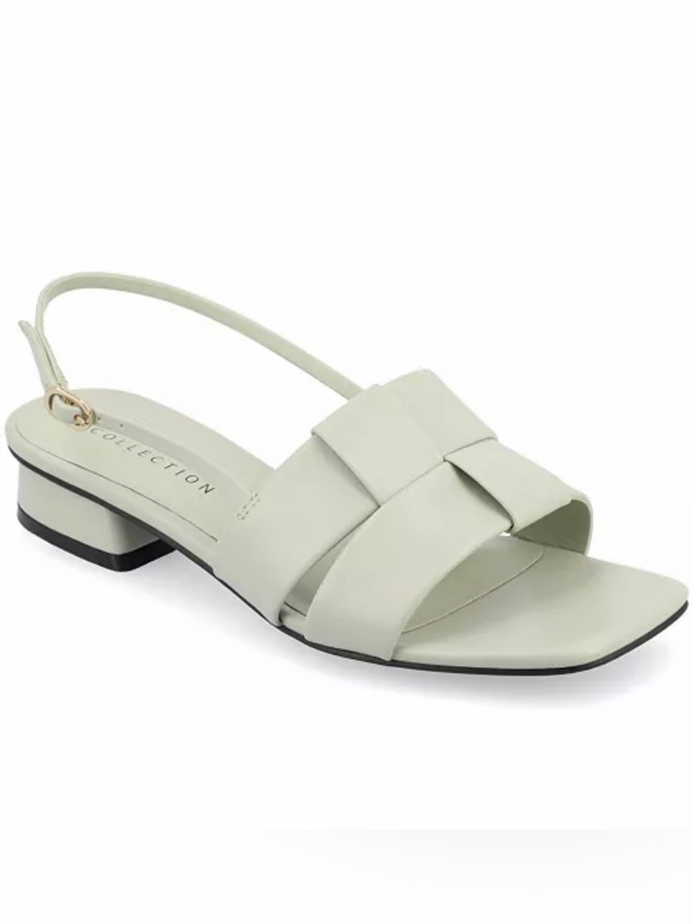 Journee Collection Pale Green Woven Slingback Low Block Heel Sandals